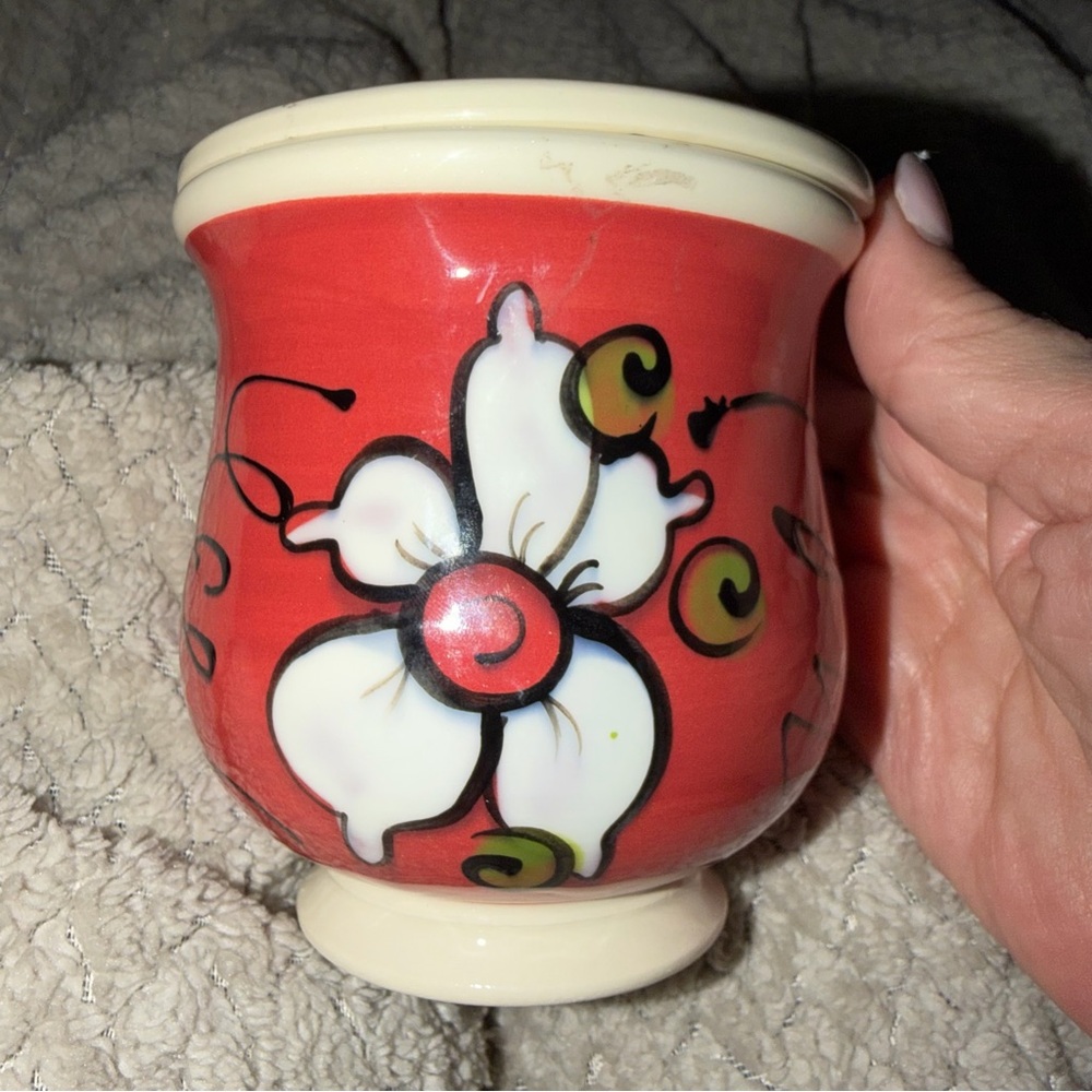 Vintage Marie France Lidded Red Floral Bowl Made In France